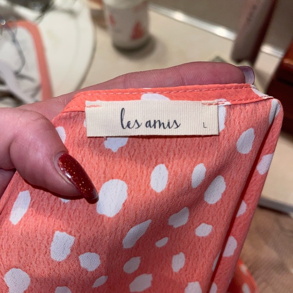 Coral colored thin blouse with white dot details - Picture 2 of 2